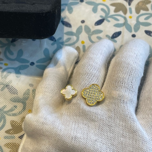 18k gold plating over solid sterling silver 925 clover open ring - Picture 4 of 8